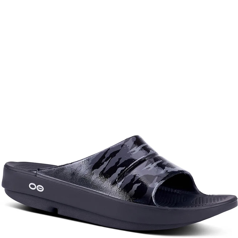 Oofos Ooahh Black Camo Slide Sandals Womens Size 7